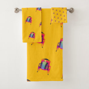 Decorative  Abstract Chair Diagonal Yellow  Bath Towel Set