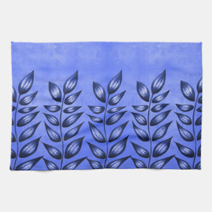 Decorative Abstract Plant Pointy Leaves Artsy Blue Kitchen Towel