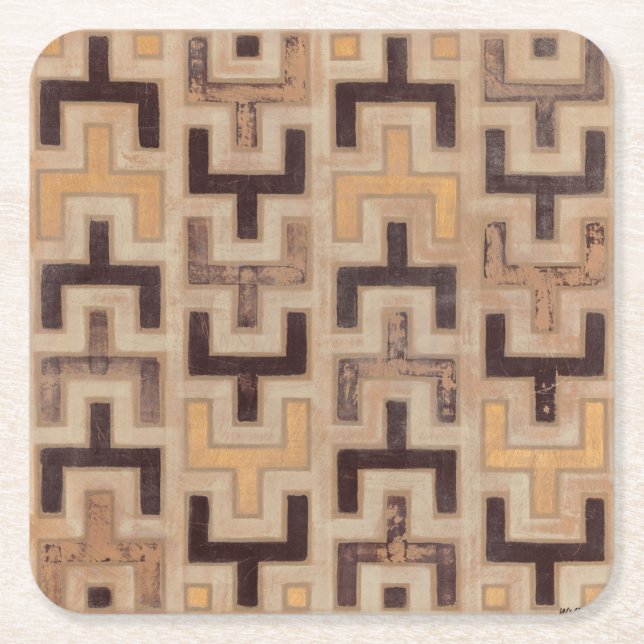 Decorative African Mudcloth Pattern Square Paper Coaster (Front)