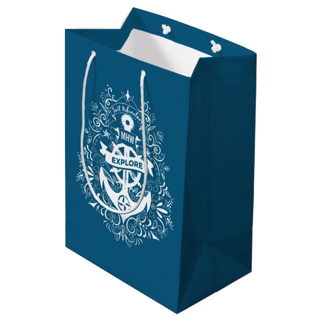 Decorative Anchor custom monogram gift bag (Back Angled)