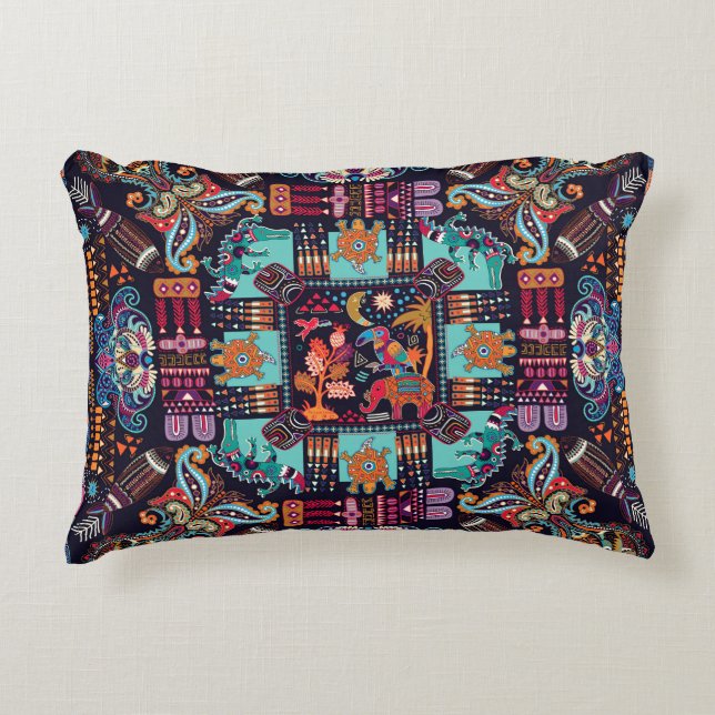 Decorative animals: colourful ethnic design. accent pillow (Front)