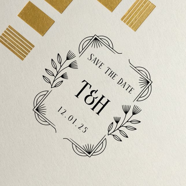 Decorative Art Deco Wooden Monogram Save The Date  Rubber Stamp (Creator Uploaded)