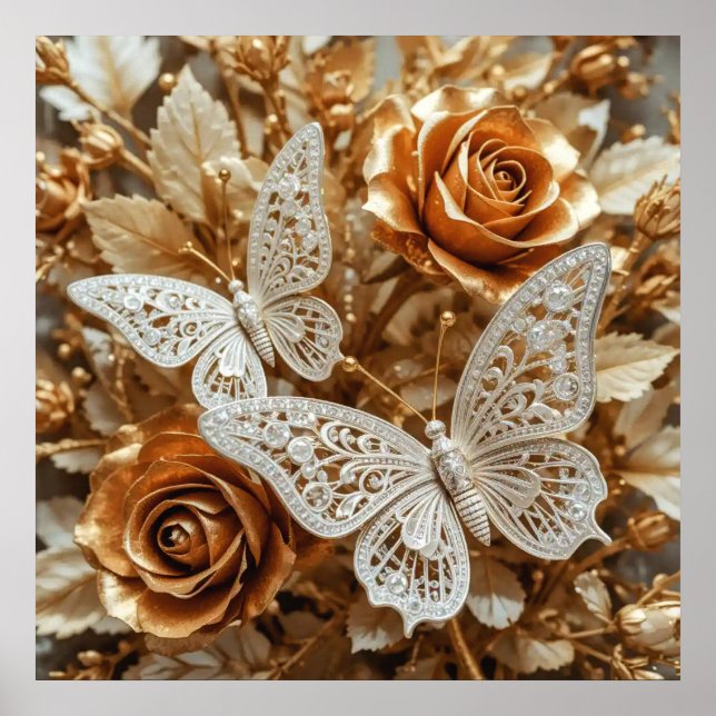 Decorative Art Silver and Gold - Butterflies #3  Poster (Front)