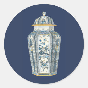 Decorative Asian Urn in Blue & White Classic Round Sticker