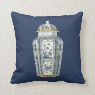 Decorative Asian Urn in Blue & White Throw Pillow