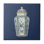 Decorative Asian Urn in Blue & White Tile<br><div class="desc">A beautiful print of a decorative Asian urn, painted in hues of blue and white. Intricate floral designs cover the urn, giving it a peaceful feeling. Purchase your copy today!</div>