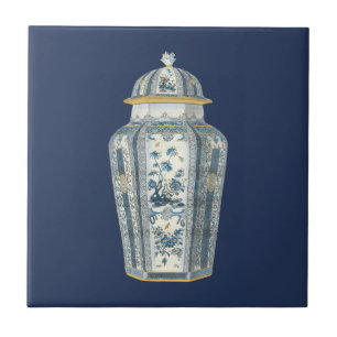 Decorative Asian Urn in Blue & White Tile