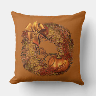 Decorative Autumn Pumpkin Wreath Orange Pillow