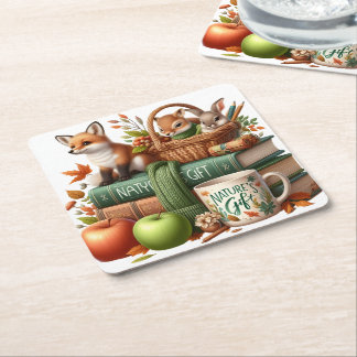 Decorative Autumn Theme Square Paper Coaster