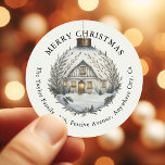 Decorative Bauble Christmas Return Address Classic Round Sticker<br><div class="desc">A decorative christmas return address label. Design features a watercolor image of an elegant bauble,  with the heading MERRY CHRISTMAS and the  family name and address.</div>