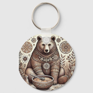 Decorative Bear Illustration Keychain