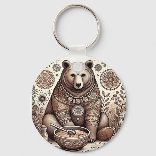 Decorative Bear Illustration Keychain (Front)