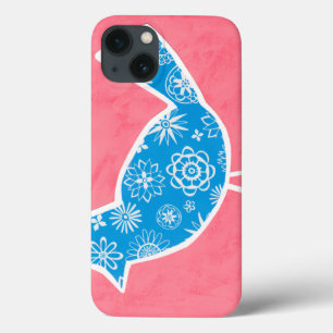 Decorative Bird with Patterns on Pink Background iPhone 13 Case