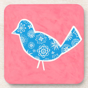 Decorative Bird with Patterns on Pink Background Coaster