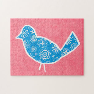 Decorative Bird with Patterns on Pink Background Jigsaw Puzzle