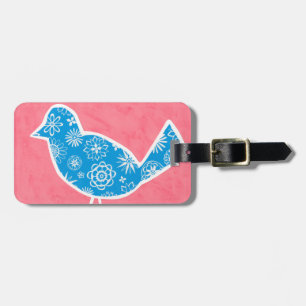 Decorative Bird with Patterns on Pink Background Luggage Tag