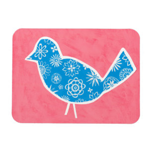 Decorative Bird with Patterns on Pink Background Magnet
