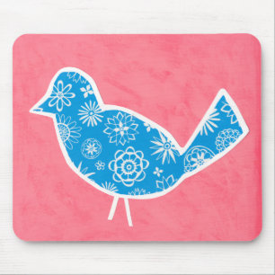 Decorative Bird with Patterns on Pink Background Mouse Pad