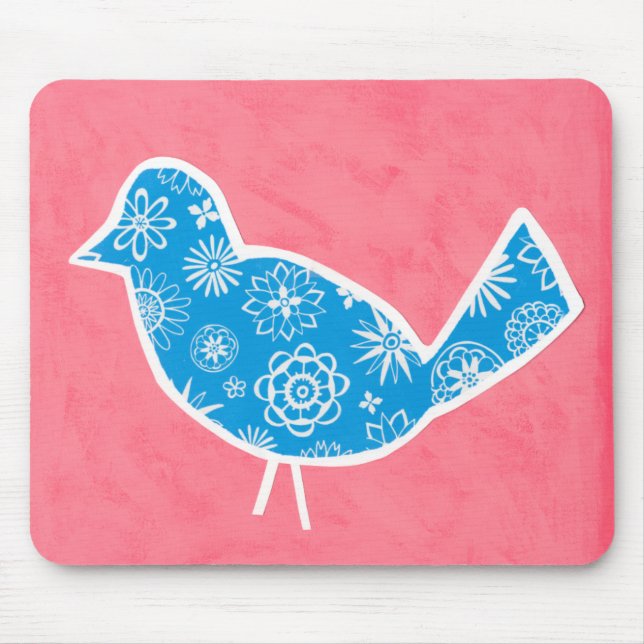 Decorative Bird with Patterns on Pink Background Mouse Pad (Front)