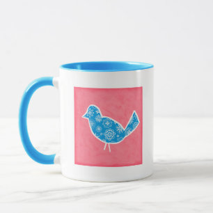 Decorative Bird with Patterns on Pink Background Mug