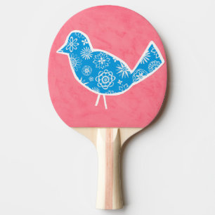 Decorative Bird with Patterns on Pink Background Ping Pong Paddle