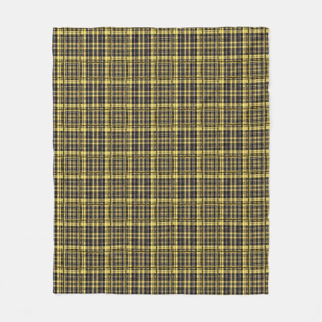 Decorative Black and Gold Plaid Pattern Fleece Blanket (Front)