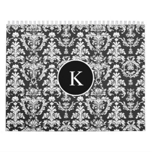 Decorative Black and White Damask Pattern Calendar