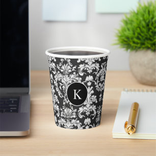 Decorative Black and White Damask Pattern Paper Cups