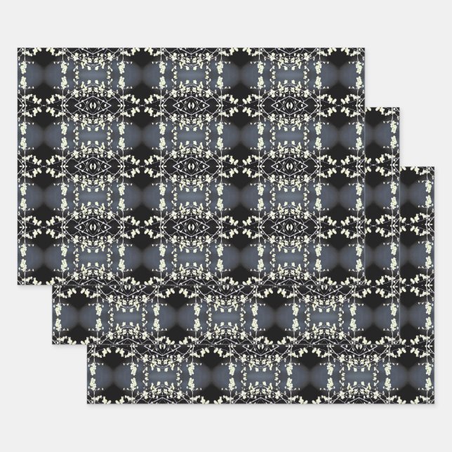 Decorative black and white pattern wrapping paper sheet (Set)