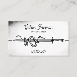 Decorative Black and White Sword Tattoo Artist Business Card