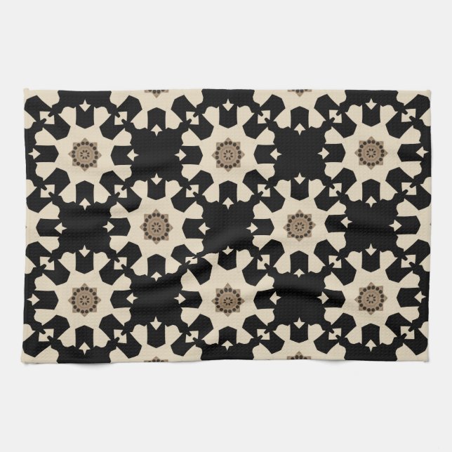 Decorative Black & Beige Geometric Pattern Kitchen Towel (Horizontal)