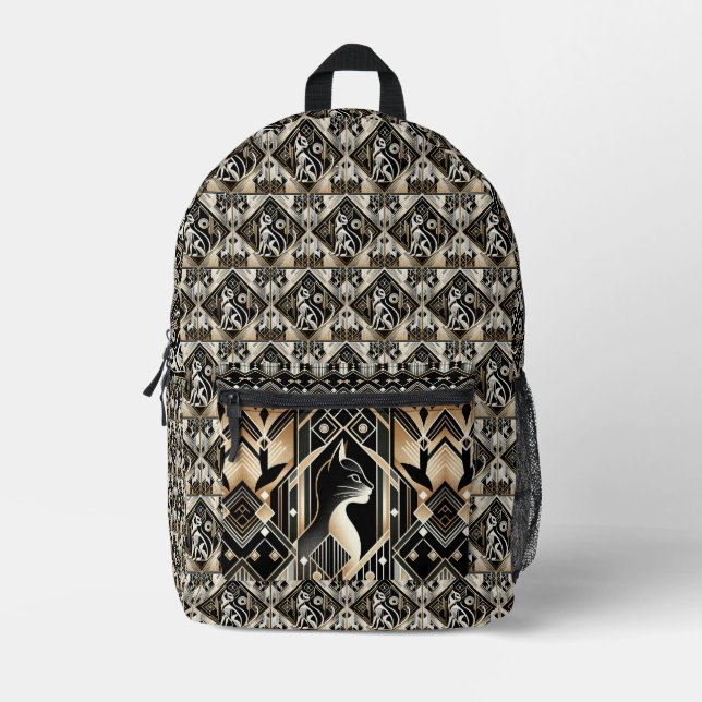 Decorative Black Cat Abstract Printed Backpack (Front)