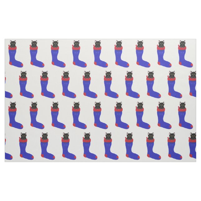Decorative Black Cat in Christmas Stocking Fabric (Fat Quarter)