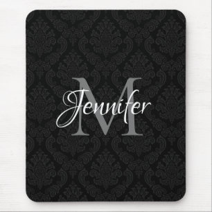 Decorative Black Grey and White Monogram Mouse Pad