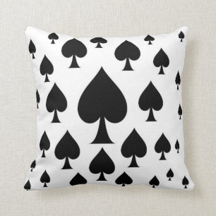 DECORATIVE BLACK SPADES  PLAYING CARDS CASINO ART THROW PILLOW