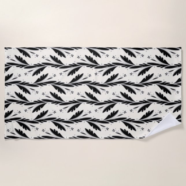 Decorative Black Vines Pattern Beach Towel (Front)