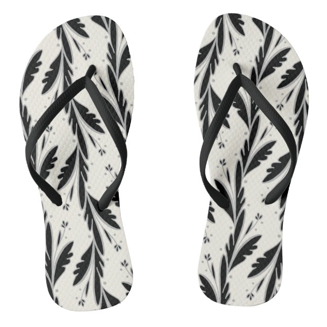 Decorative Black Vines Pattern Flip Flops (Footbed)