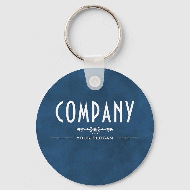 Decorative Blue Company Name Keychain (Front)