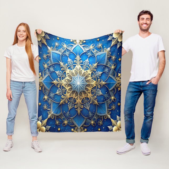 Decorative Blue Gold Fleece Blanket (In Situ)
