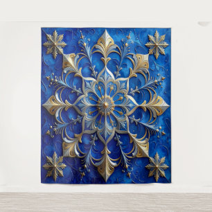Decorative Blue Gold Holiday Backdrop Tapestry