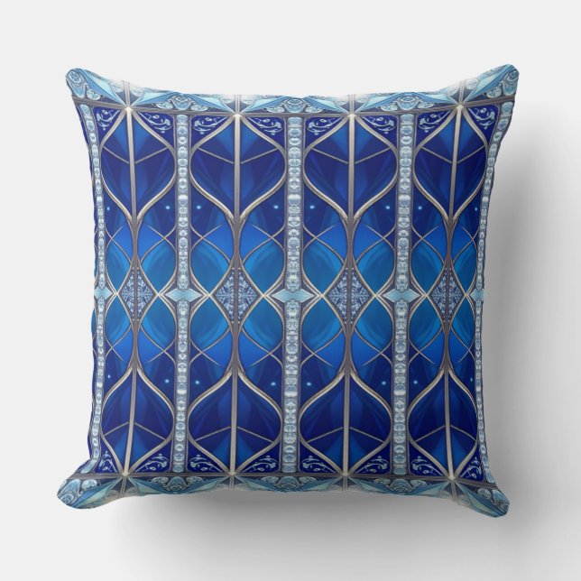 Decorative Blue Pattern Throw Pillow (Front)