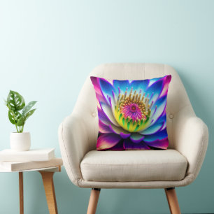 Decorative blue pink lotus glitter faux foil throw pillow