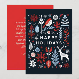 Decorative Blue Red White Flora Holiday Card