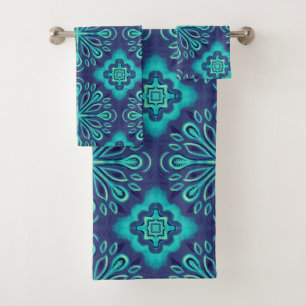 Decorative Blue Snowflake Boho Pattern Bath Towel Set