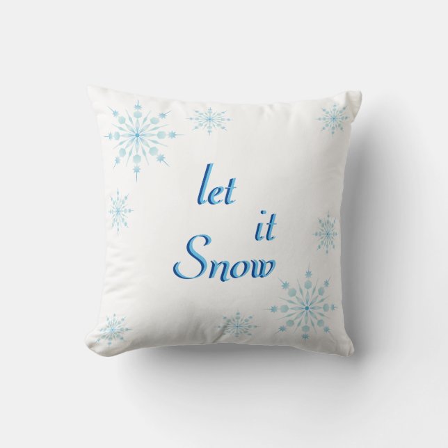 Decorative Blue Snowflake Let it Snow Throw Pillow (Front)