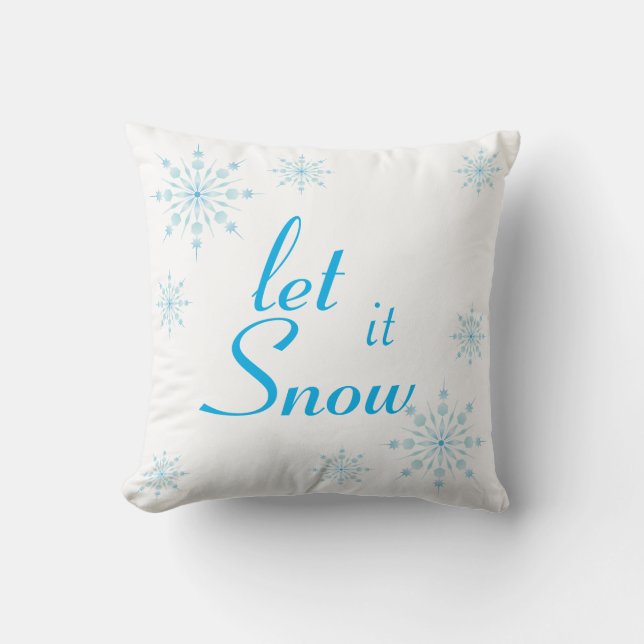 Decorative Blue Snowflake Let it Snow Throw Pillow (Front)