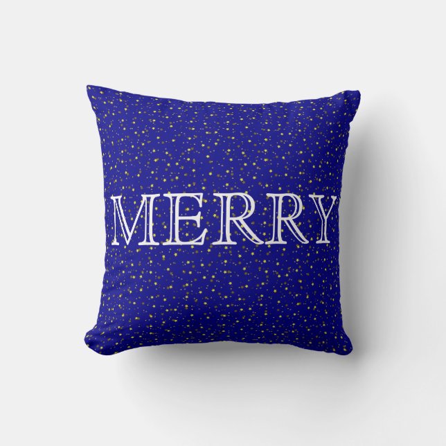 Decorative Blue Stars  Merry Christmas Throw Pillow (Front)