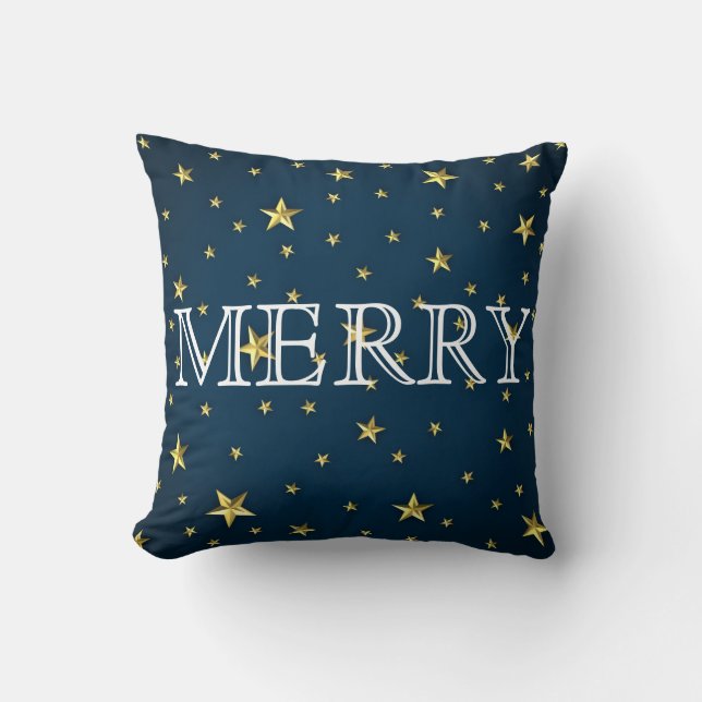 Decorative Blue Stars  Merry Christmas Throw Pillow (Front)