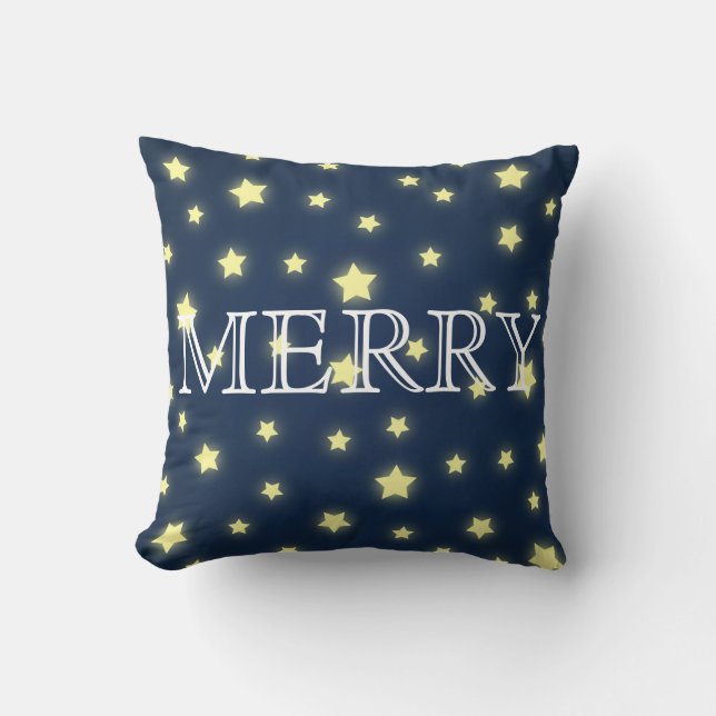 Decorative Blue Stars  Merry Christmas Throw Pillow (Front)