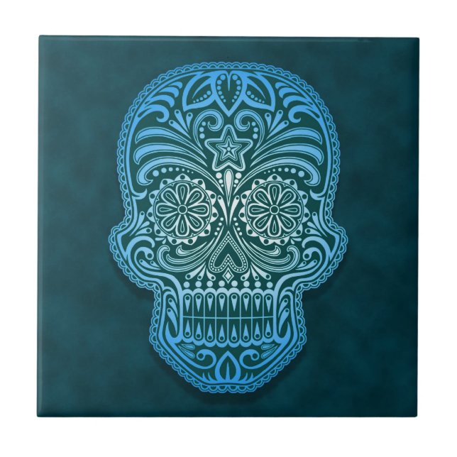Decorative Blue Sugar Skull Tile (Front)